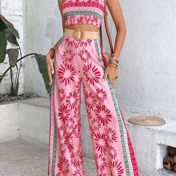Floral Print Tube Top & Wide Leg Pants - Picture 2 of 6